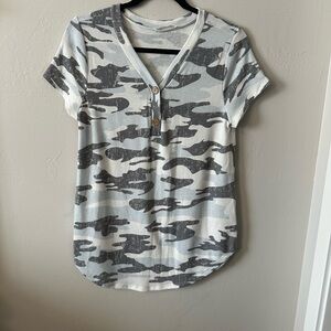 Gray Camouflage V-Neck Women's Tee